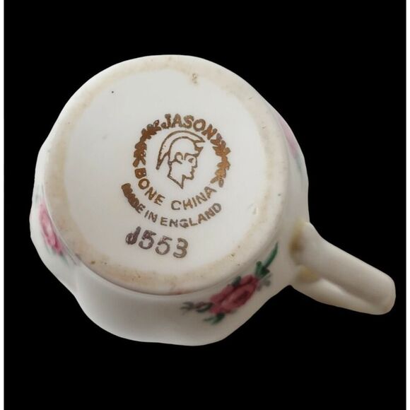 Vintage Jason Creamer and Open Sugar Bowl Pink Bud Roses Gold Trim England - Picture 7 of 8